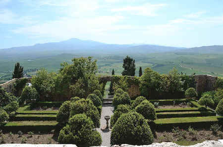 Piccolomini Gardens in Pienza with Monte Amiata